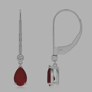 Sale✨Angara 14K White Gold Ruby & Diamond Leverback Earrings✨
